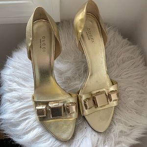 Gucci Gold Metallic Shoes Heels Slip Ons
